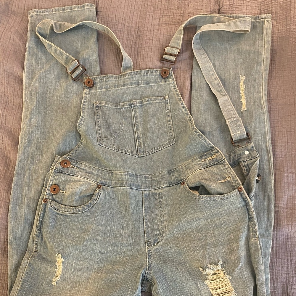 Royal Blue Distressed Overalls Size 7x37